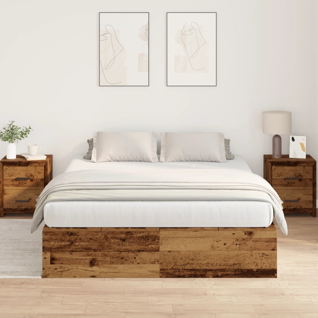 Struttura Letto con Contenitore Legno Invecchiato 150x200 cm