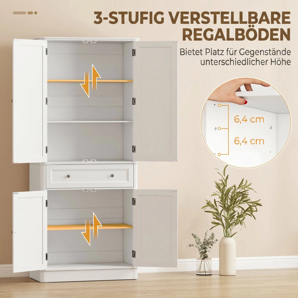 Armadio Cucina 4 Ante con Cassetto e Ripiani Regolabili ¨C zephmum ¨C 80x39.5x186.4 cm Bianco