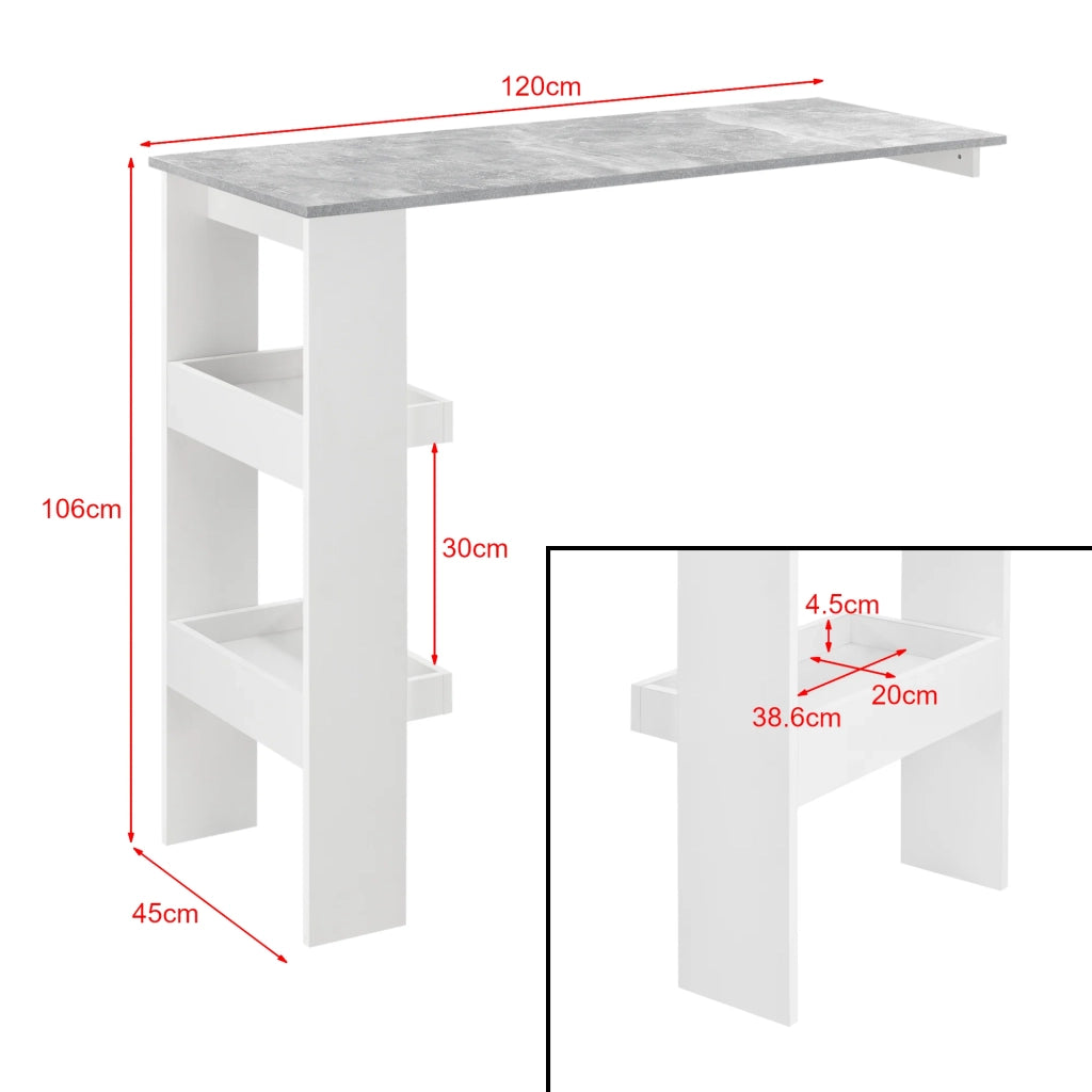Elegante tavolo da bar con vani portaoggetti tavolo da bistrot 120 cm bianco e grigio 03_0006218