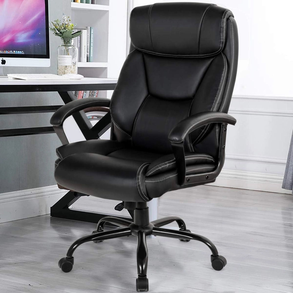 Poltrona da Ufficio Ergonomica Girevole, Sedia per Ufficio Regolabile con Poggiatesta Supporto Lombare e Braccioli, in Spugna Imbottita, Nera