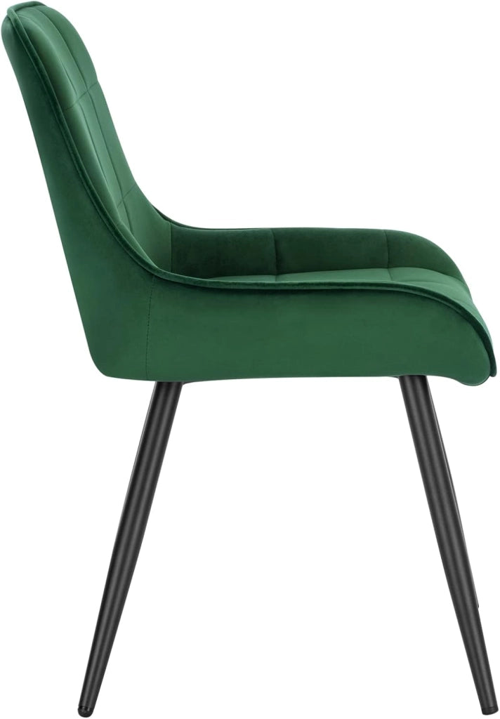 Set di 2 Sedie da Pranzo con Schienale Curvo, Sedie Ergonomiche in Velluto e Metallo, Poltroncina imbottita per Salotto, Ufficio, Camera da Letto, Verde scuro BH331dgn-2