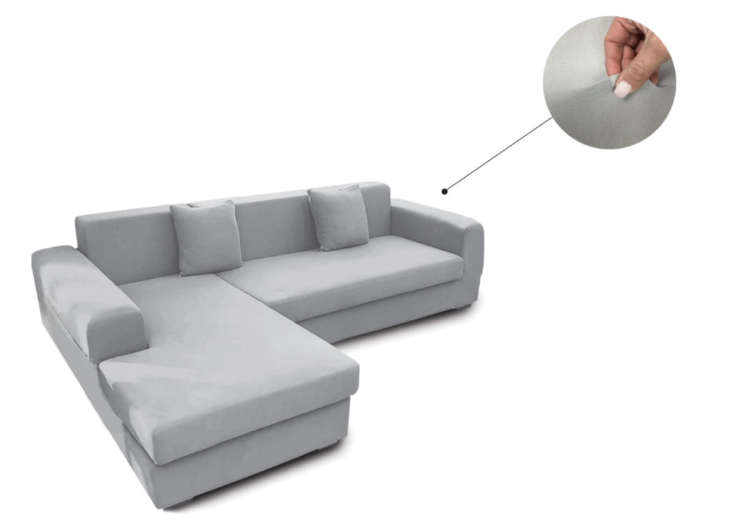 Copridivano Antimacchia Elasticizzato Penisola Componibile Tinta Unita Modello Perfetto - 4+4 - Grigio Chiaro