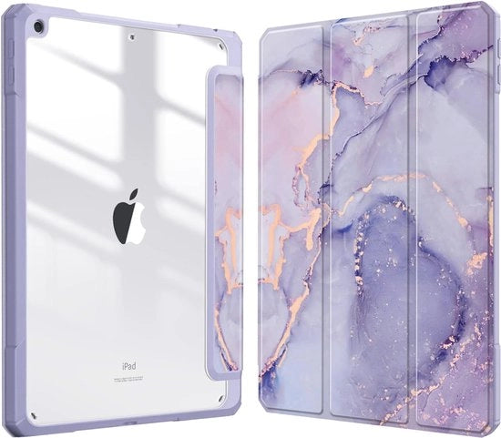 Hoe per iPad 10,2 pollici (9a/8a/7a generazione) - Resistente allo shock con schermo trasparente e porta matita - Funzione di risveglio/sospensione automatico - Disegno marmo lila