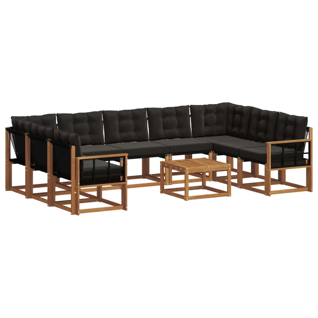 Set di divani da esterno con cuscino 10 pcs Naturale e Nero