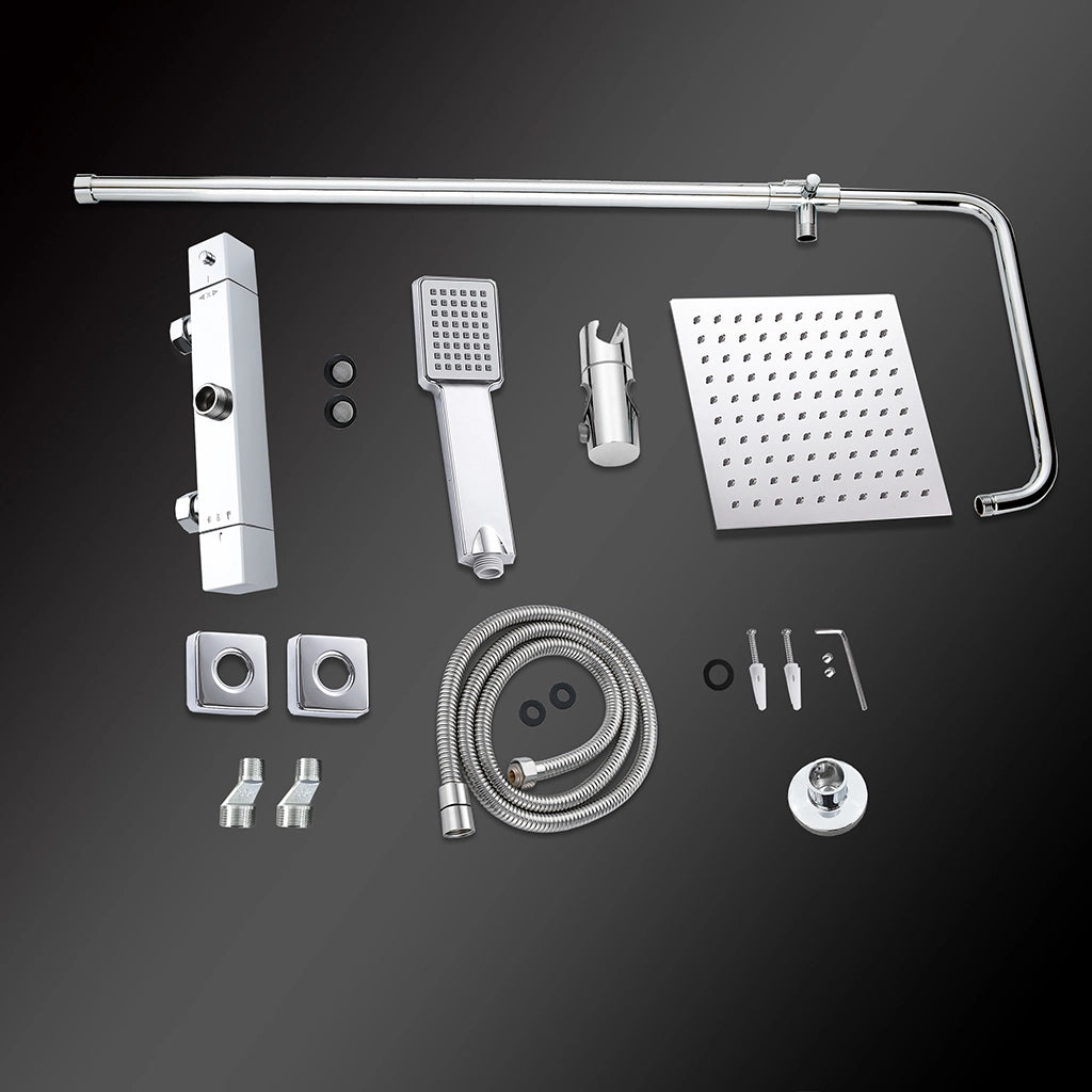 Colonne doccia cromo, soffione doccia quadrato 20x20cm acciaio inox, saliscendi doccia tondo regolabile 72-120cm