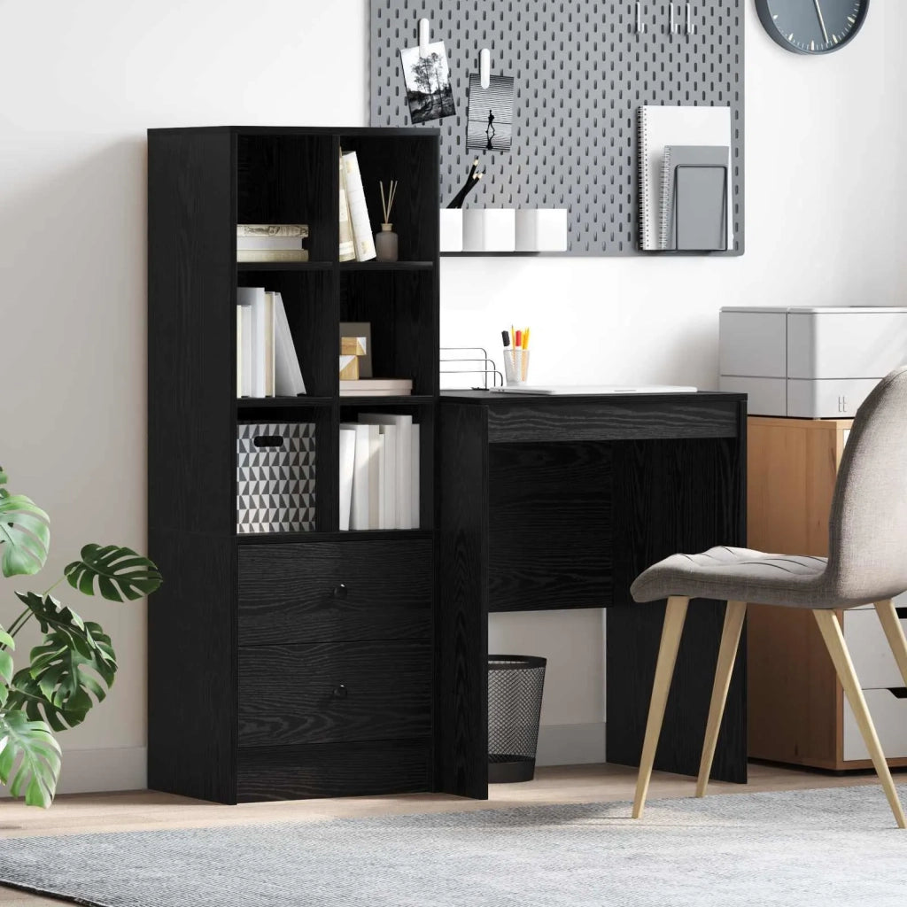 Scrivania con cassetto con lo scaffale 2 pcs Rovere Nero 3337338