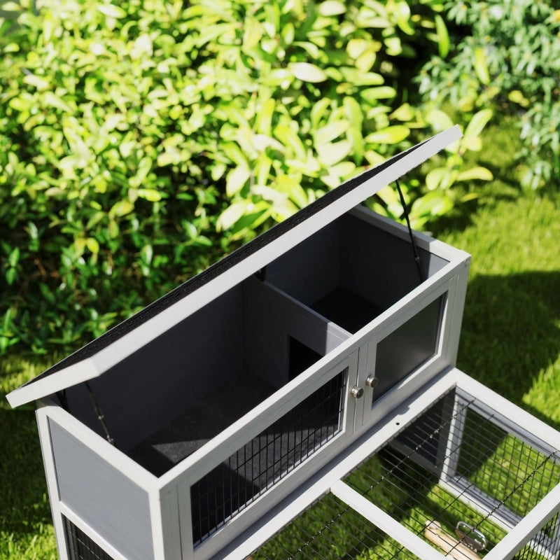 Casetta da giardino a due livelli con tetto apribile, vassoio estraibile, legno di abete grigio 122 × 95 × 93,5 cm