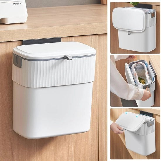 Contenitore per Rifiuti con Coperchio 9L - Piccolo Contenitore per Rifiuti per Cucina, Bagno e Caravane - Montaggio a Parete