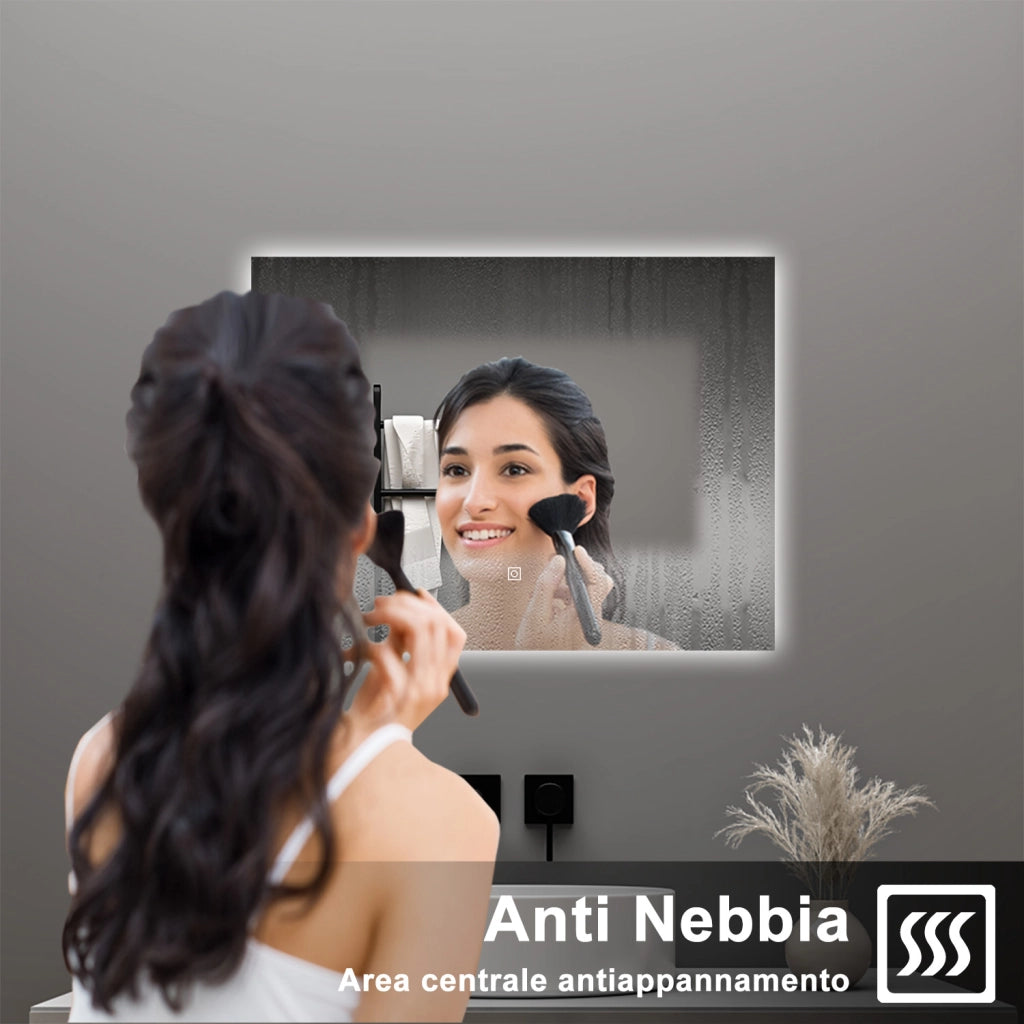 AICA Specchio da bagno 80 x 60 cm, antiappannamento, dimmerabile, interruttore touch, Funzione Memoria