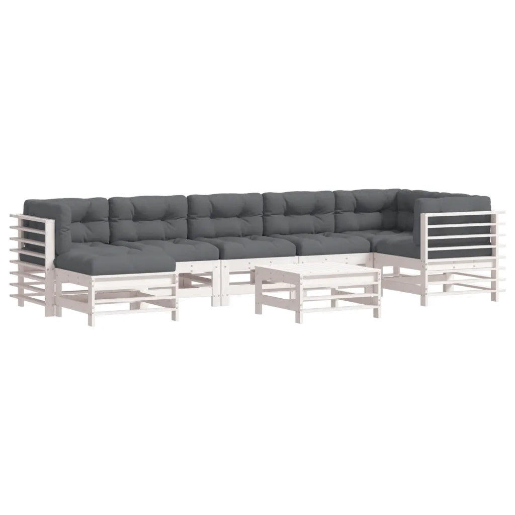 Set Divani da Giardino 8pz con Cuscini in Legno Massello Bianco 3185858