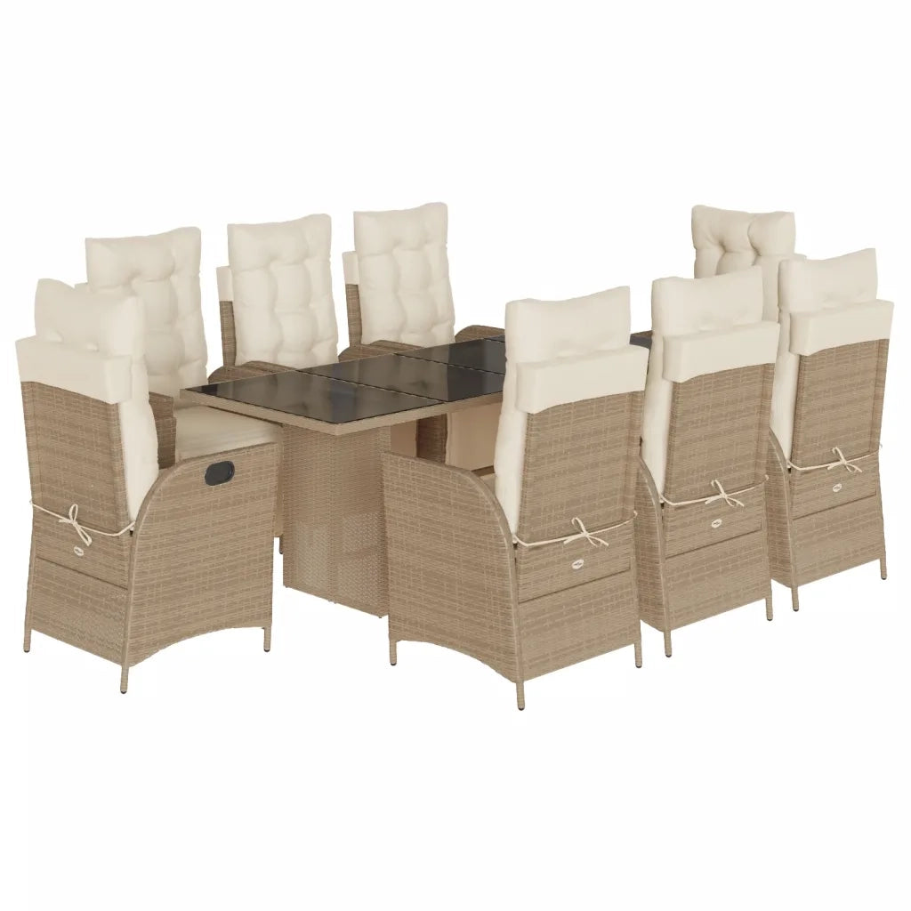Set da Pranzo da Giardino 9 pz con Cuscini Beige in Polyrattan