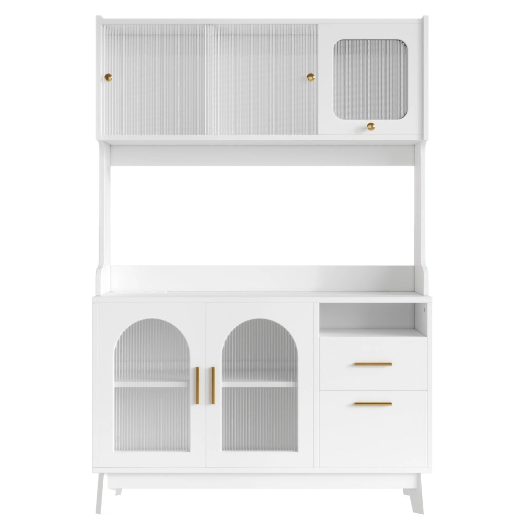 Credenza alta 120x40x178 cm in truciolare bianco con prese integrate USB-A e USB-C