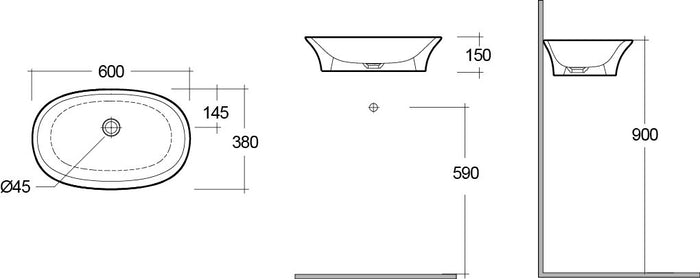 Lavabo da appoggio in ceramica bianco cm 60 senza foro rubinetto Sensation - Rak Ceramics