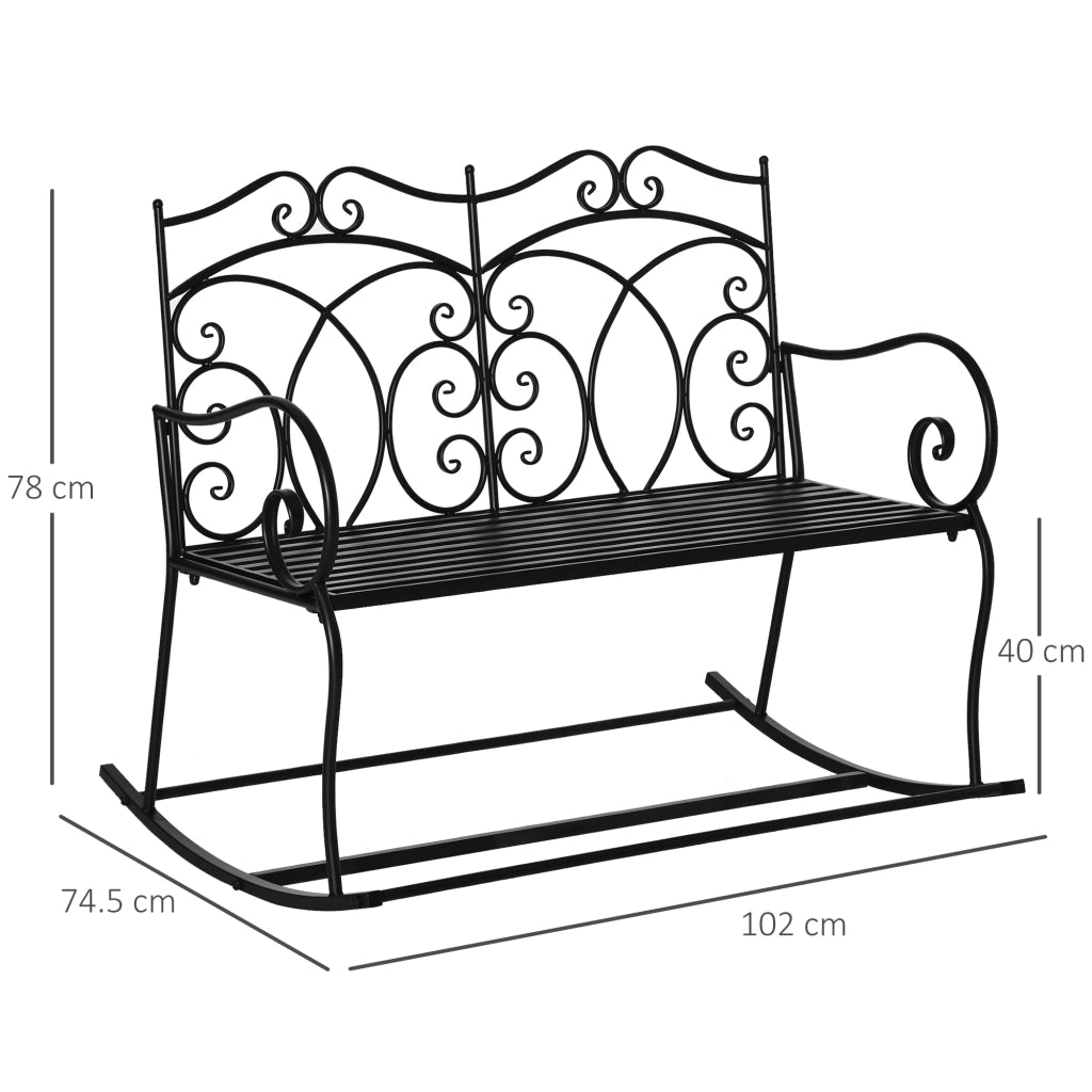 Easycomfort Sedia a Dondolo a 2 Posti in Metallo Elegante con Schienale Decorato da Esterni 103x74.5x88 cm Nera