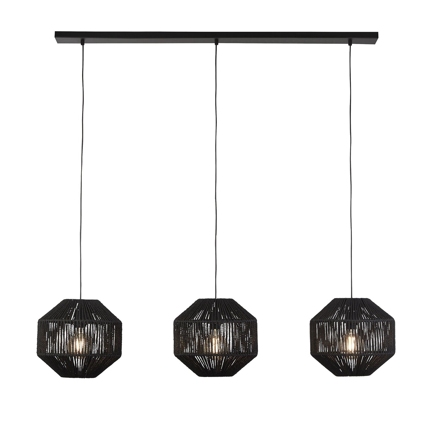 Lampadario Contemporaneo Vimini Acciaio Nero Tessuto 3 Luci E27