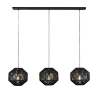 Lampadario Contemporaneo Vimini Acciaio Nero Tessuto 3 Luci E27