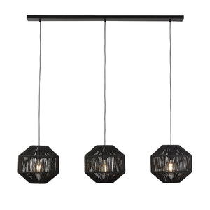 Lampadario Contemporaneo Vimini Acciaio Nero Tessuto 3 Luci E27