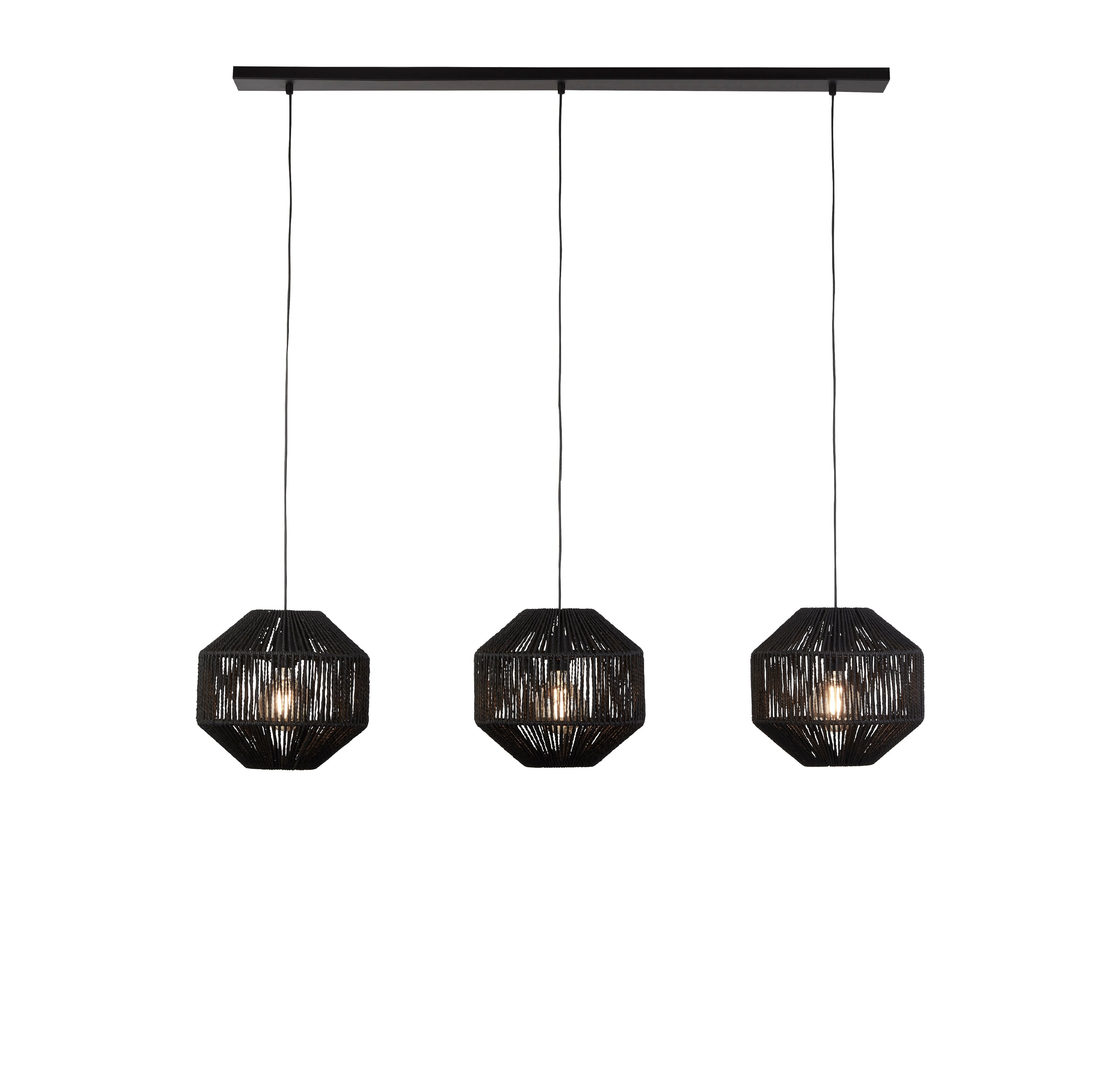 Lampadario Contemporaneo Vimini Acciaio Nero Tessuto 3 Luci E27