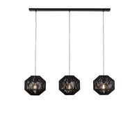 Lampadario Contemporaneo Vimini Acciaio Nero Tessuto 3 Luci E27