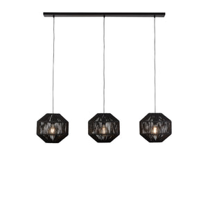 Lampadario Contemporaneo Vimini Acciaio Nero Tessuto 3 Luci E27