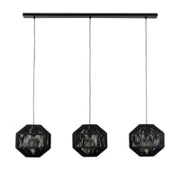 Lampadario Contemporaneo Vimini Acciaio Nero Tessuto 3 Luci E27