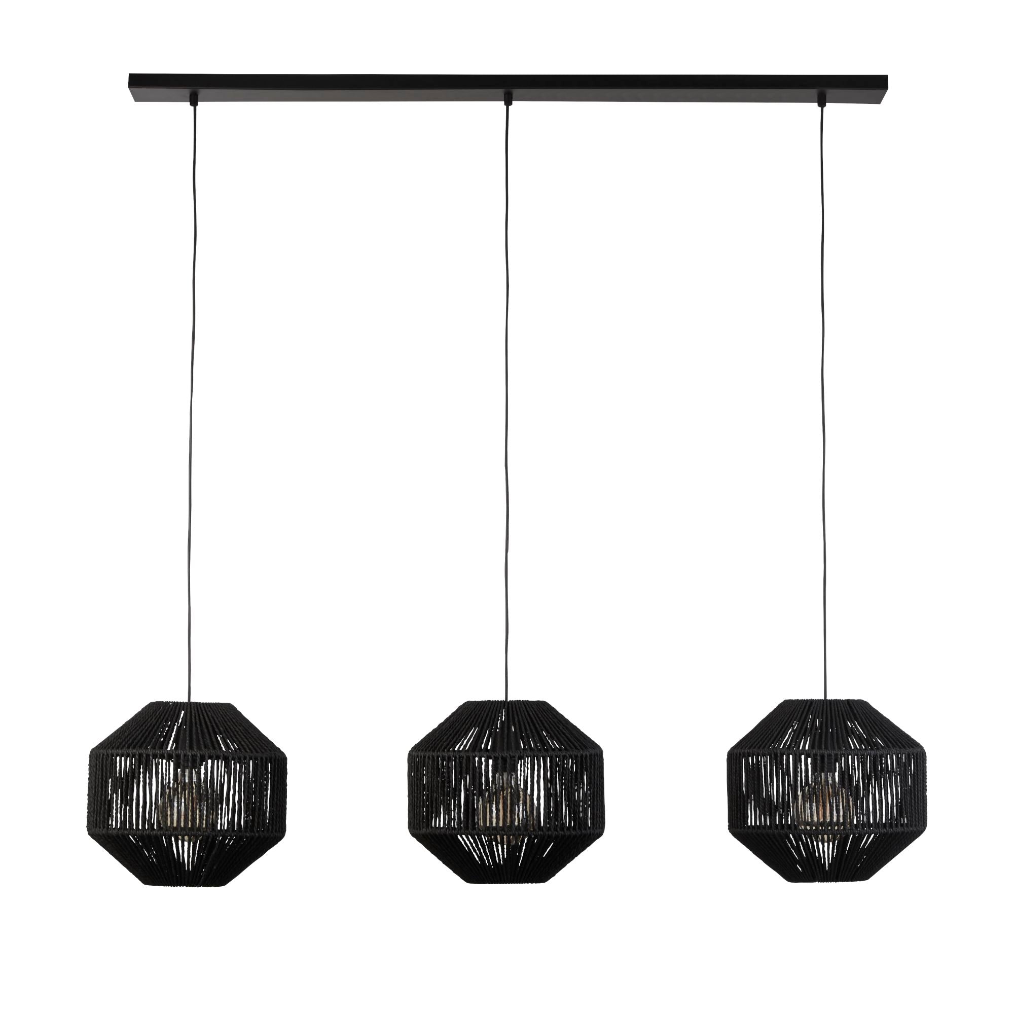 Lampadario Contemporaneo Vimini Acciaio Nero Tessuto 3 Luci E27