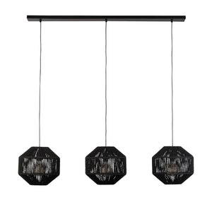 Lampadario Contemporaneo Vimini Acciaio Nero Tessuto 3 Luci E27