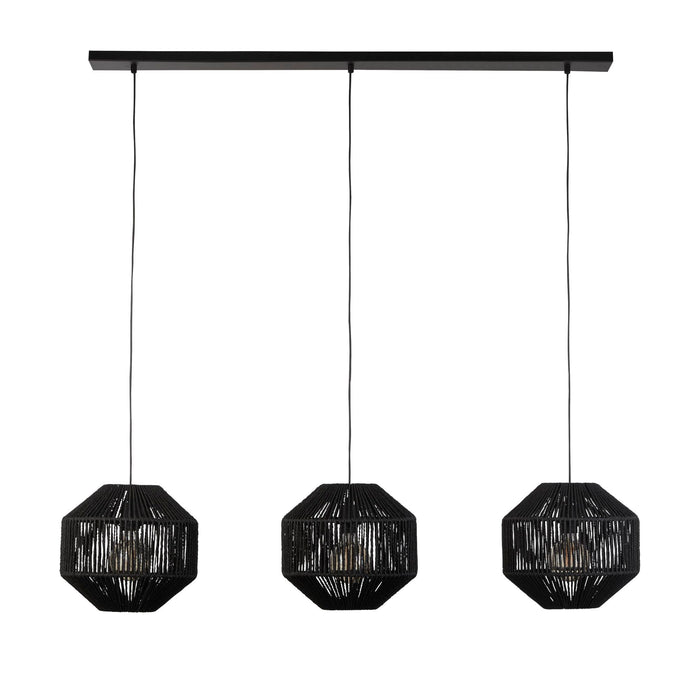 Lampadario Contemporaneo Vimini Acciaio Nero Tessuto 3 Luci E27