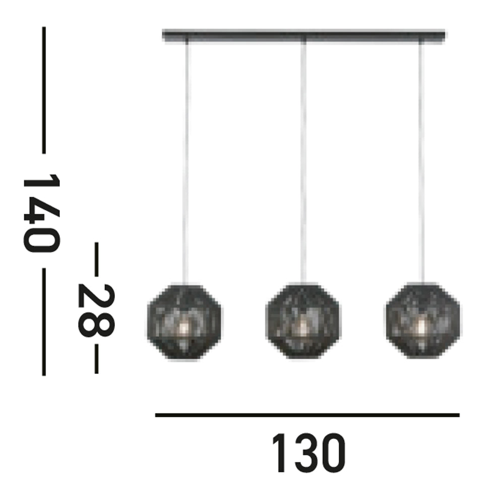 Lampadario Contemporaneo Vimini Acciaio Nero Tessuto 3 Luci E27