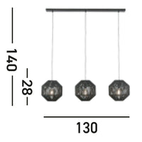 Lampadario Contemporaneo Vimini Acciaio Nero Tessuto 3 Luci E27