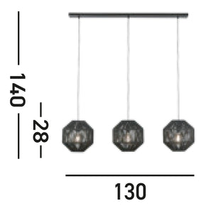 Lampadario Contemporaneo Vimini Acciaio Nero Tessuto 3 Luci E27