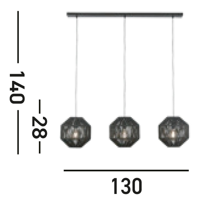 Lampadario Contemporaneo Vimini Acciaio Nero Tessuto 3 Luci E27