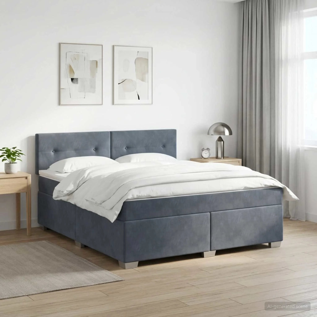 Letto con Box Spring, Materasso e LED Grigio Scuro 140 x 190 cm 3452175