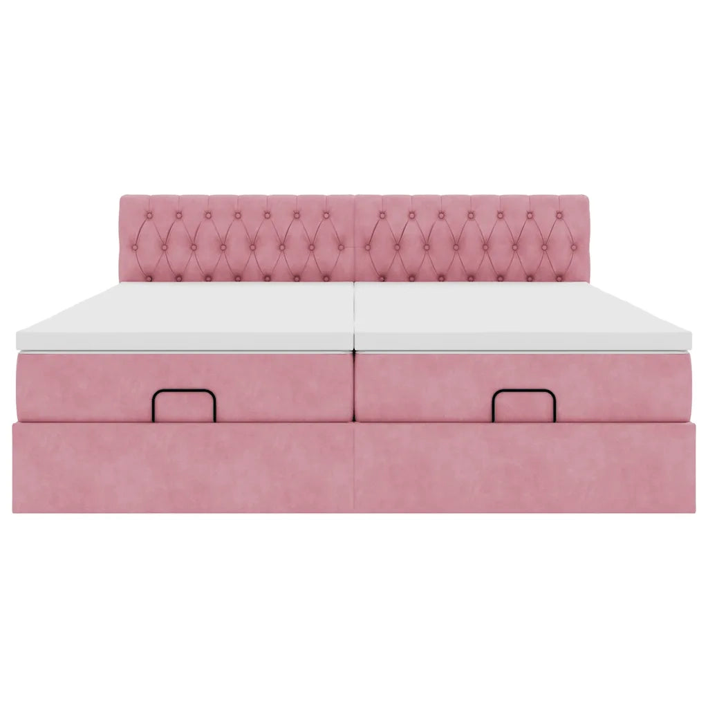 Struttura Letto Pouf con Materassi Rosa 200x200 cm Velluto