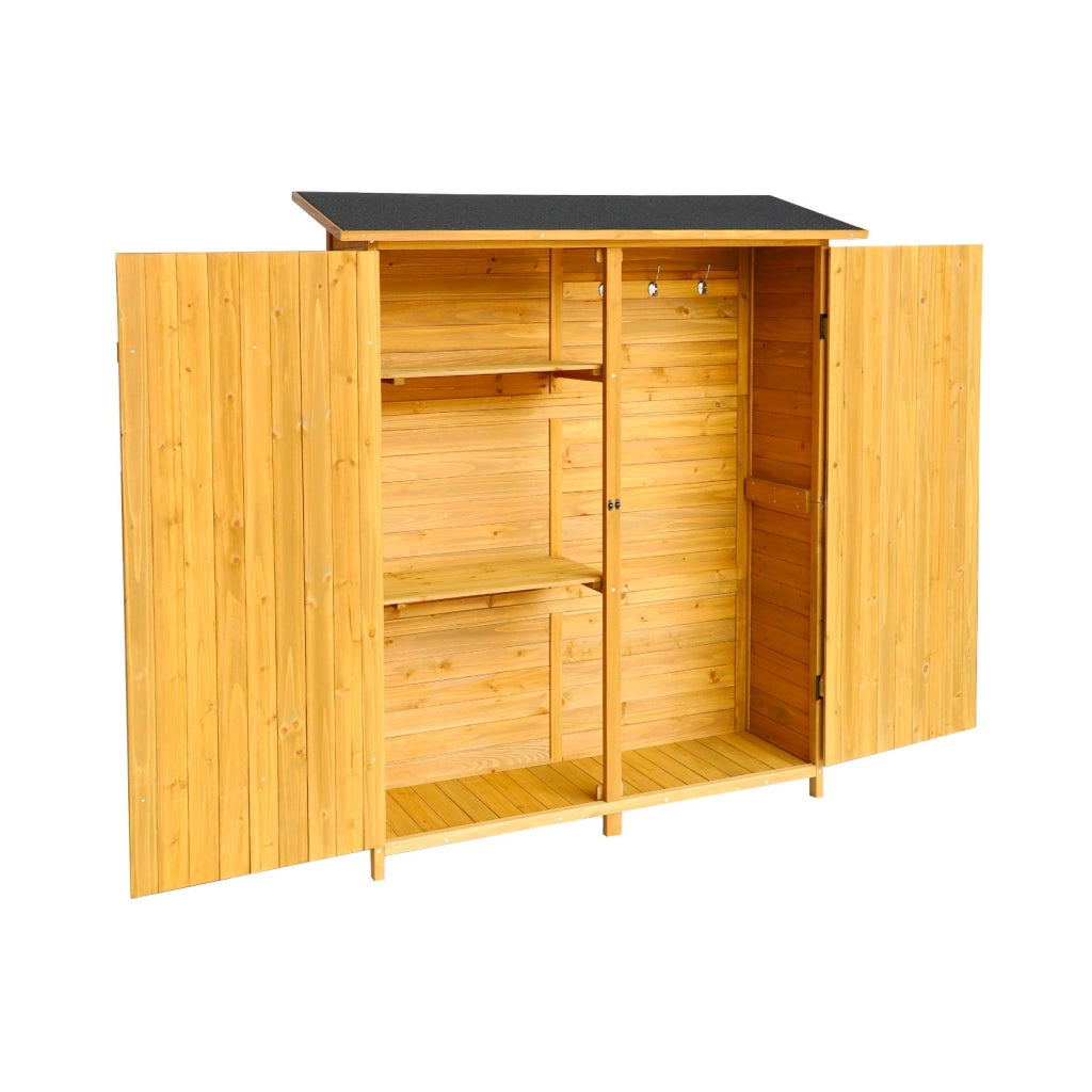 Casetta da giardino in legno d'abete e 4 vani portaoggetti, 140cm,