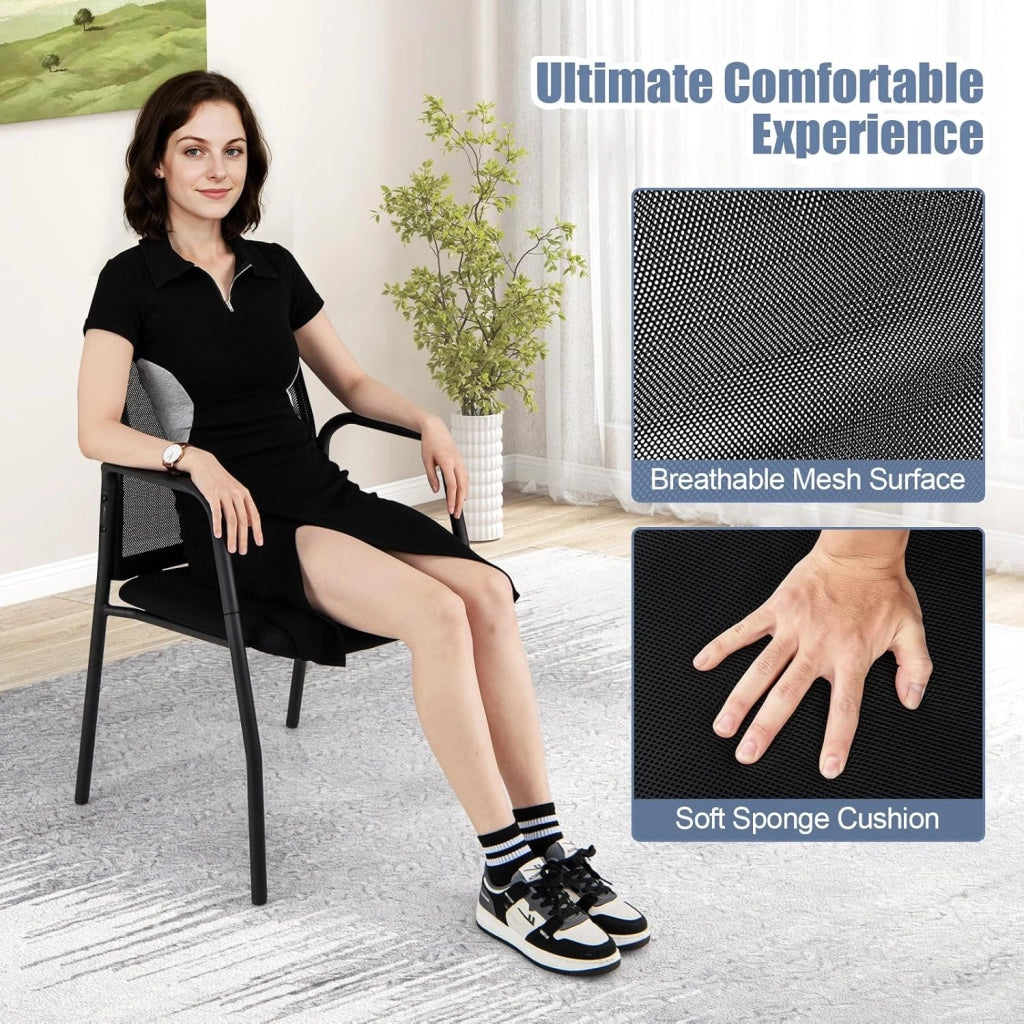 GAINTEX Set di Sedie per Sala Riunioni, con Schienale Ergonomico e Braccioli, Sedia da Conferenza in Rete, da Ufficio per Reception, Sedia per Sala Formazione, Nero