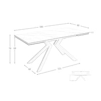 Tavolo da pranzo rettangolare allungabile in marmo porcellanato e acciaio effetto noce