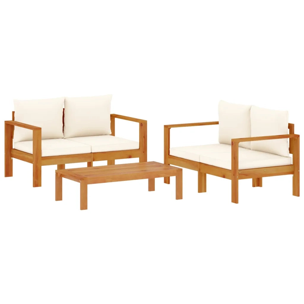 Set Divano da Giardino 3pz con Cuscini Legno Massello di Acacia
