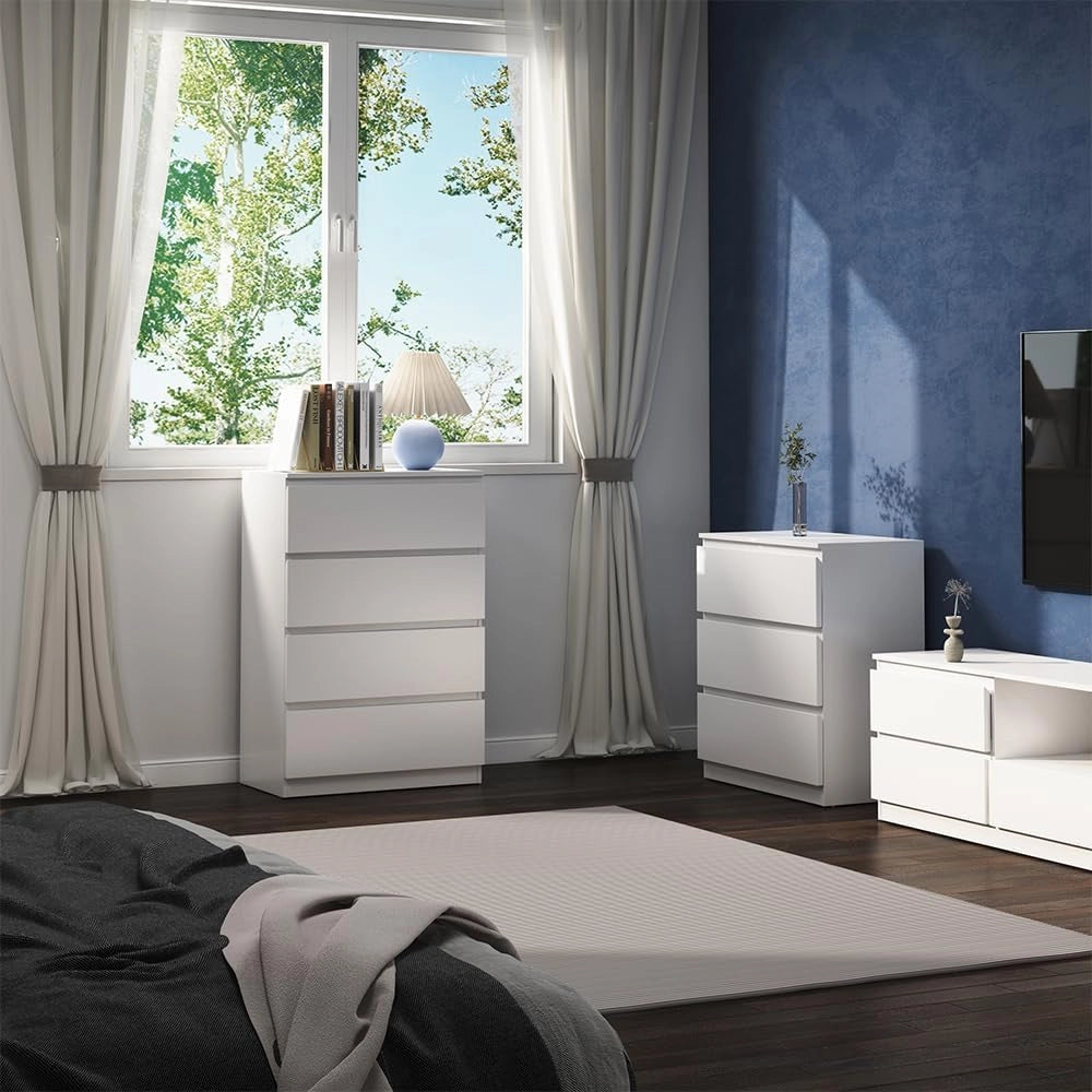Cassettiera Calisto, Bianco, 70 x 102 cm, per riporre abiti e oggetti di uso quotidiano