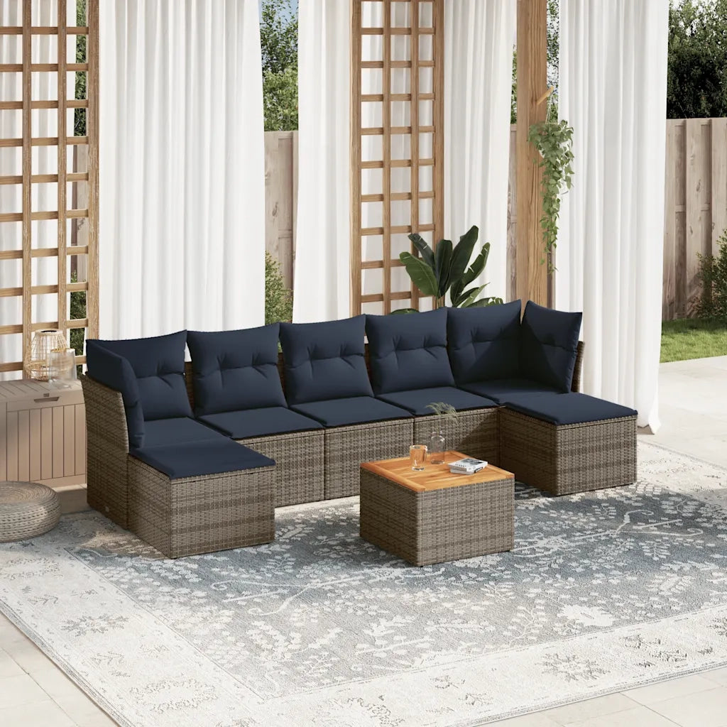 Set Divani da Giardino 8 pz con Cuscini Grigio in Polyrattan 3256110
