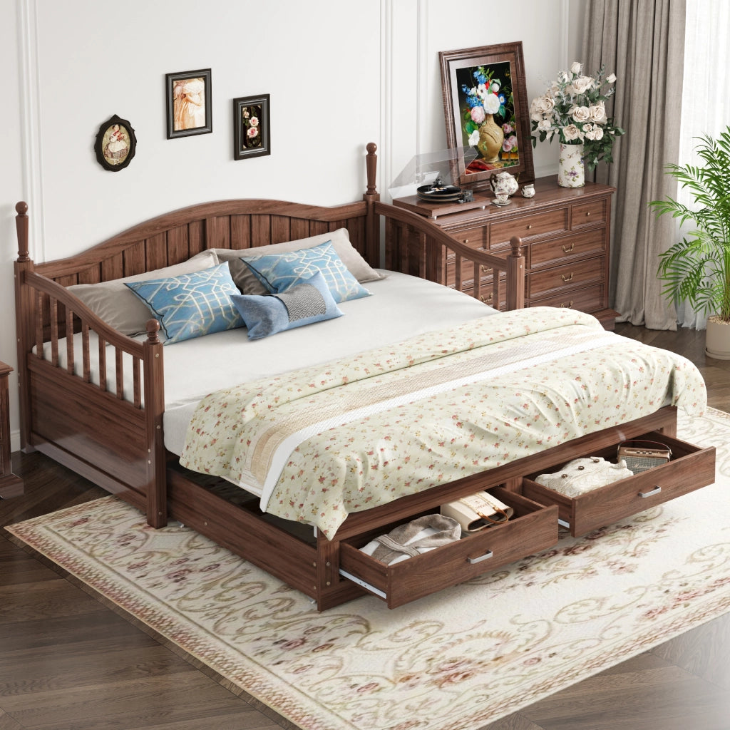 DESMIU Litto a scomparsa 90 × 190 cm 2 posti con 2 cassetti, senza materasso, in legno, noce naturale