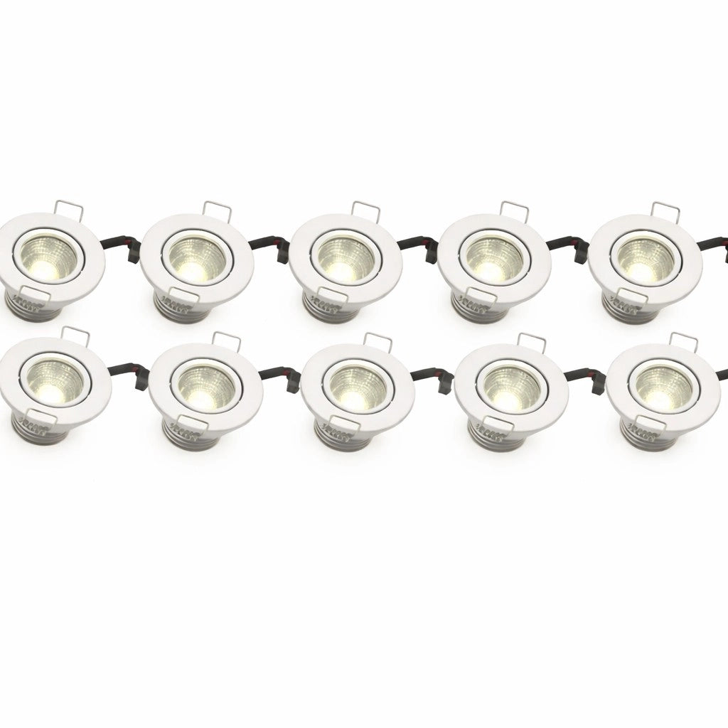 Kit 10 Faretti LED COB bianchi luce calda naturale 4000K da Incasso a soffitto 3W Orientabili, Foro 45mm Ø52mm, Fascio 30°, Driver 220-240V incluso, IP20