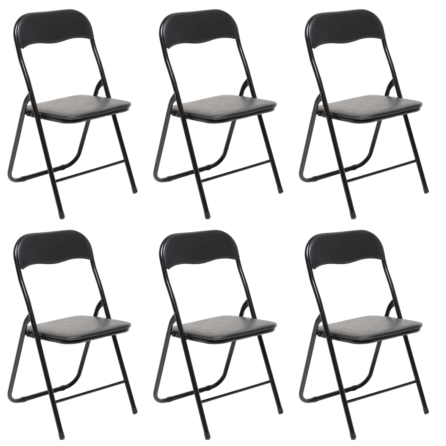 Set Di 6 Sedie Pieghevoli Con Struttura In Ferro Imbottite Salvaspazio Per Giardino Sala Riunioni Eventi Cuc Nero / Nero