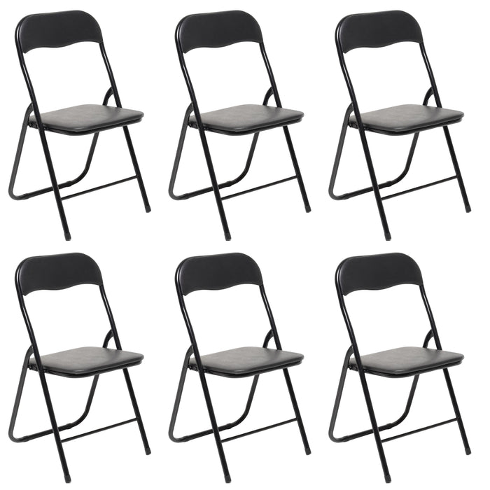 Set Di 6 Sedie Pieghevoli Con Struttura In Ferro Imbottite Salvaspazio Per Giardino Sala Riunioni Eventi Cuc Nero / Nero