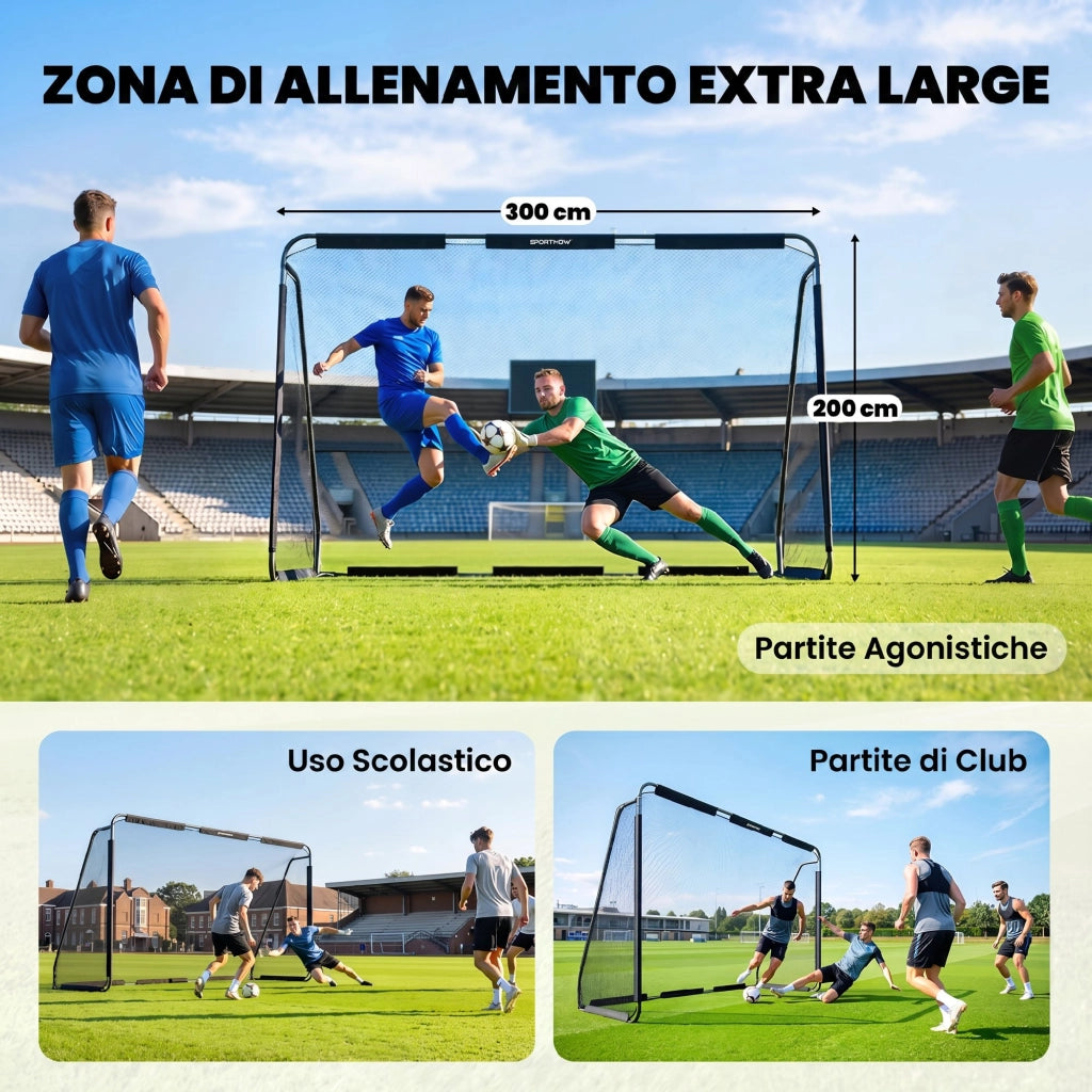 Porta da Calcio 3 x 2 m con Rete Robusta e Telaio in Metallo Stabile