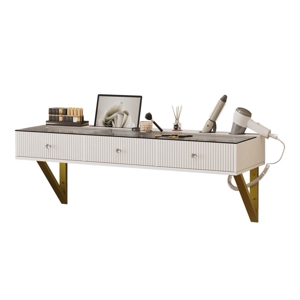 Toeletta sospesa con 3 cassetti, piano in vetro, bianco, 120¡Á40¡Á45 cm