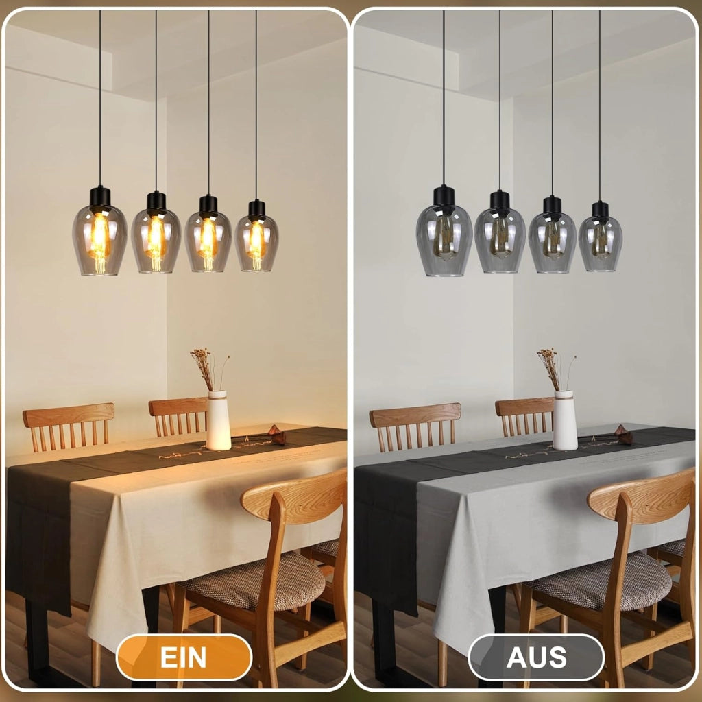 ZMH Lampada a Sospensione 4 Luci Vintage Vetro E27 per Sala da Pranzo Isola Cucina Soggiorno Senza Lampadina