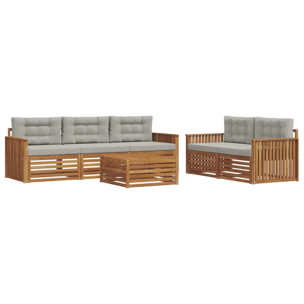 Set di divani da esterno 6 pcs Grigio Naturale e Chiaro