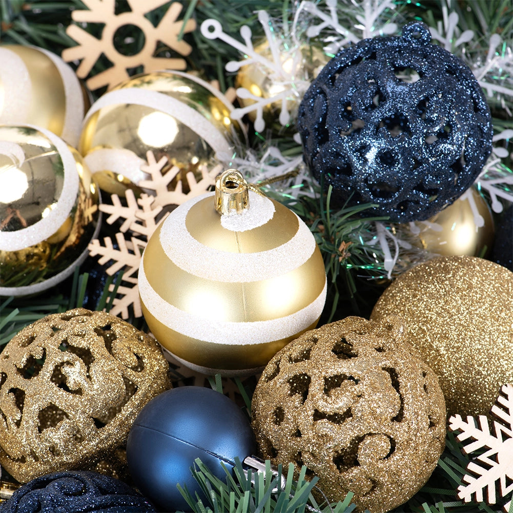 Confezione 100 Palline Natale Oro e Blu Diametro 3/4/6 cm Addobbo Natalizio