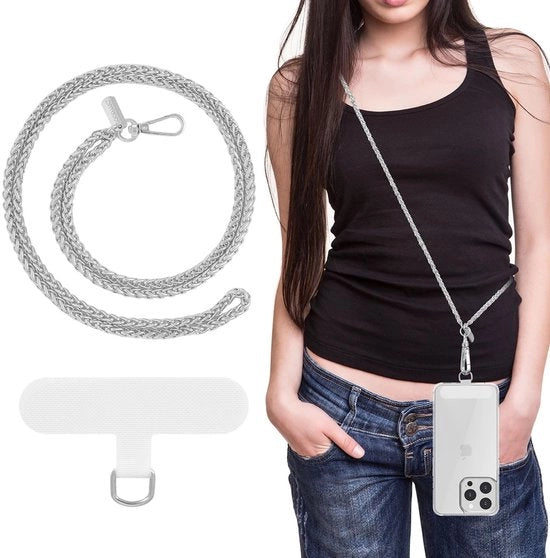 Cintura universale per telefono - Catena di sicurezza - Cinturino da spalla - Larghezza 47,2 pollici - Materiale duraturo - Metaleso resistente